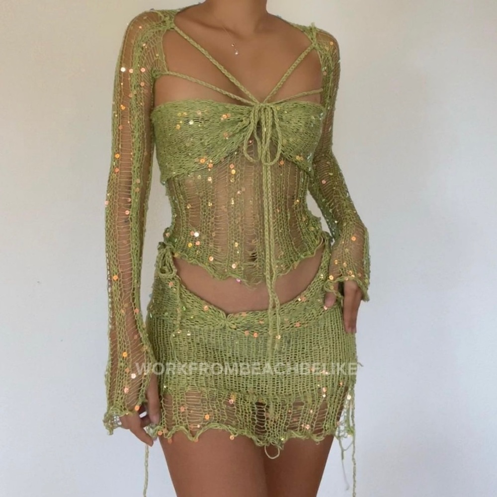 Workfrombeachbelike green knit set